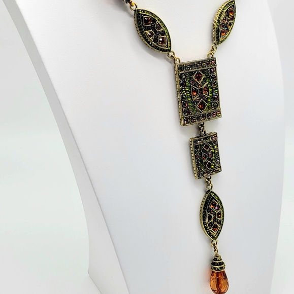 Heidi Daus Long Autumn Spessartite Swarovski Crystal Statement Y Necklace - Picture 9 of 14